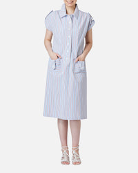 ストライプ柄シャツカラーワンピース